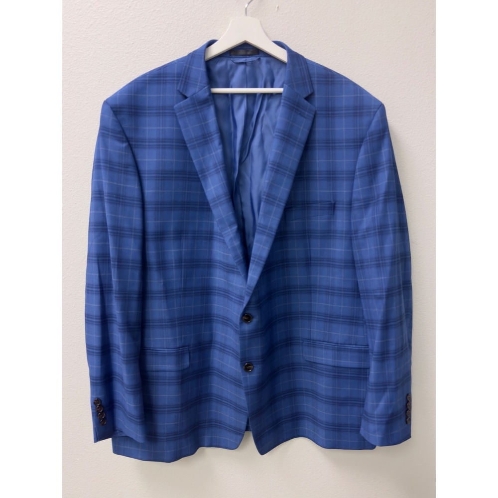 Lauren Ralph Lauren Suit Jacket Men Blue Windowpane Plaid 54R Two Button Blazer